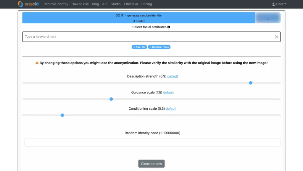 AI Photo Change Face - Customization options offered by EraseID's AI platform