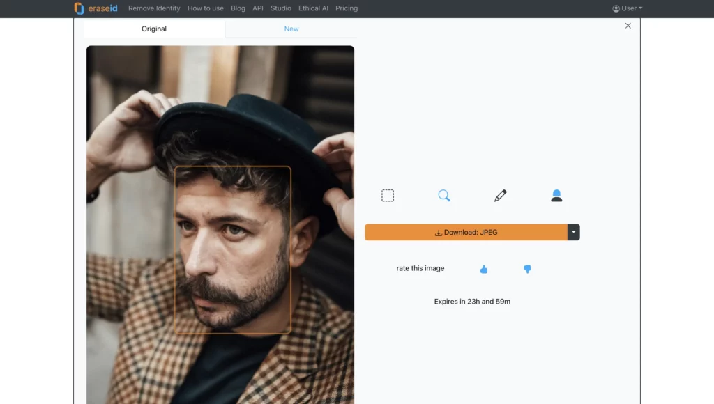 AI Photo Change Face using EraseID of a man wearing a hat and suit