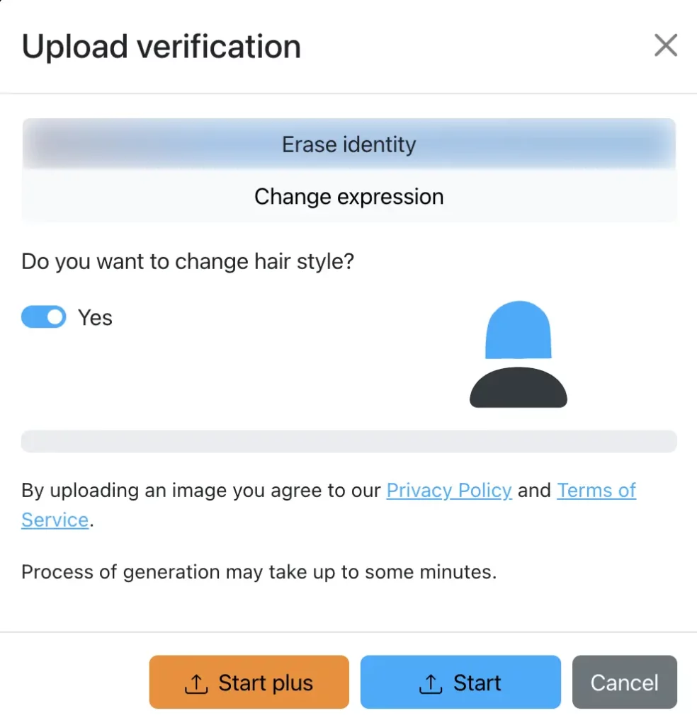 You can upload photos on EraseID and choose between Erasing identity or Changing expressions of an image