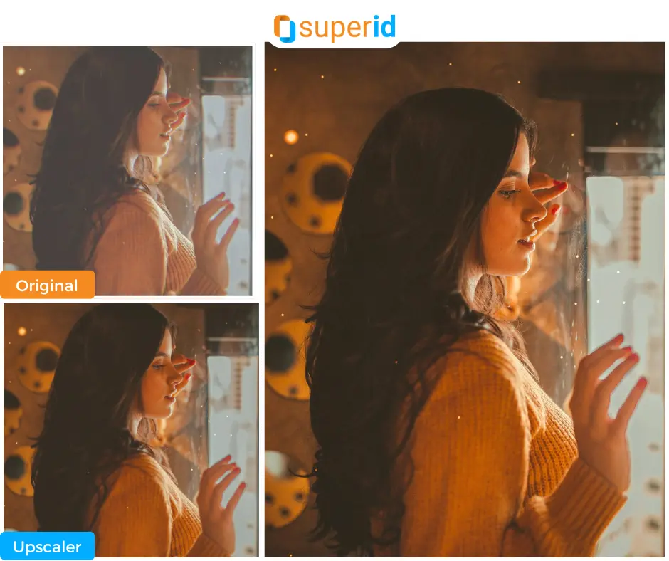 How to sharpen old photos of a girl and using upscaler by SuperID to improve the pixels of the image