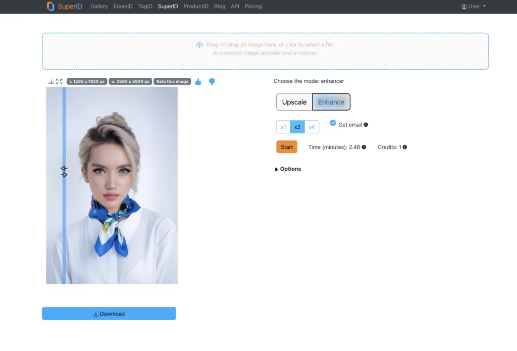 ai photo resolution enhancer Bild auf SuperID hochladen