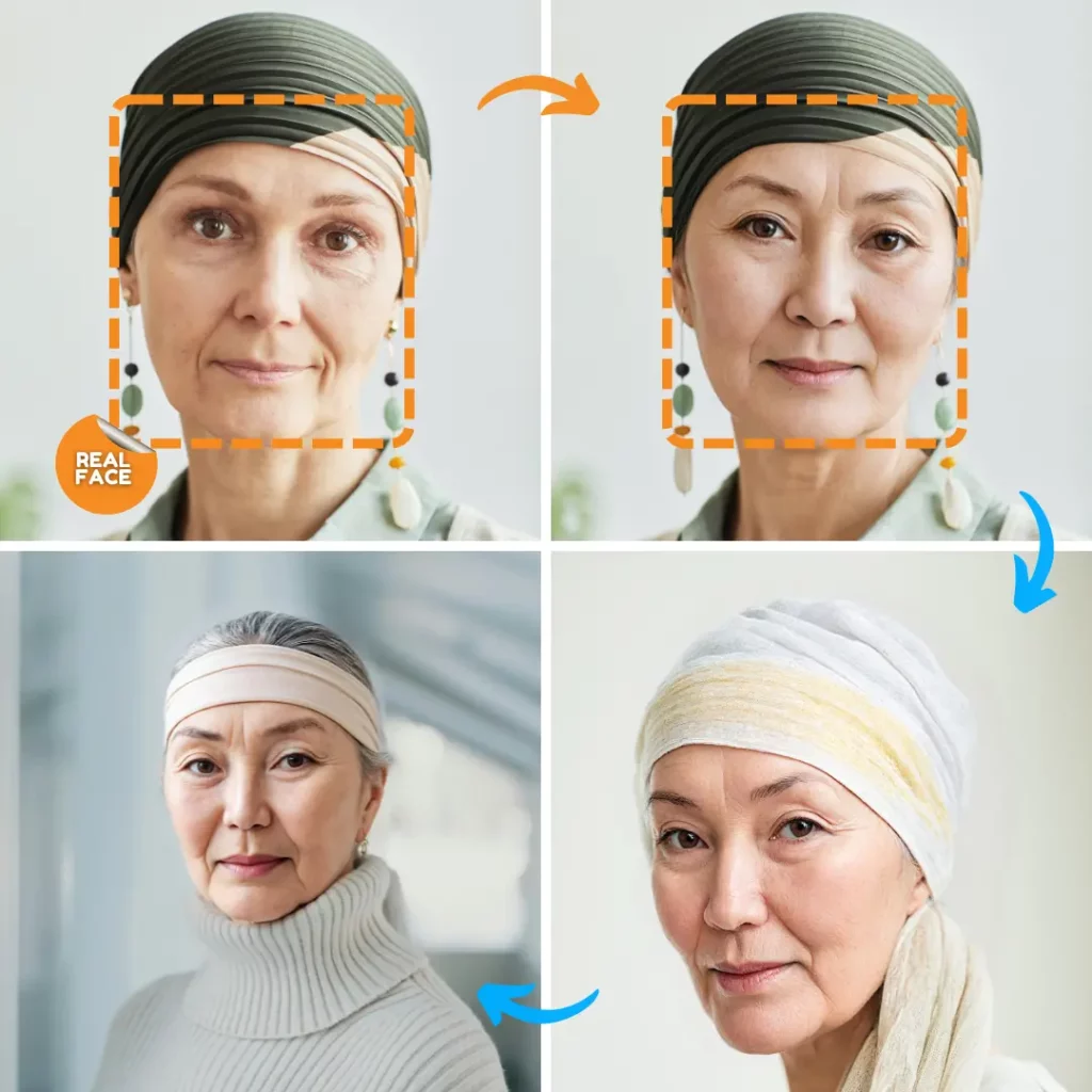 Character AI generator used on the image of an Old Woman by using EraseID