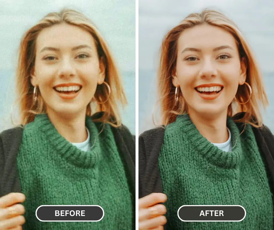 enhance quality of picture of a smiling girl wearing green top