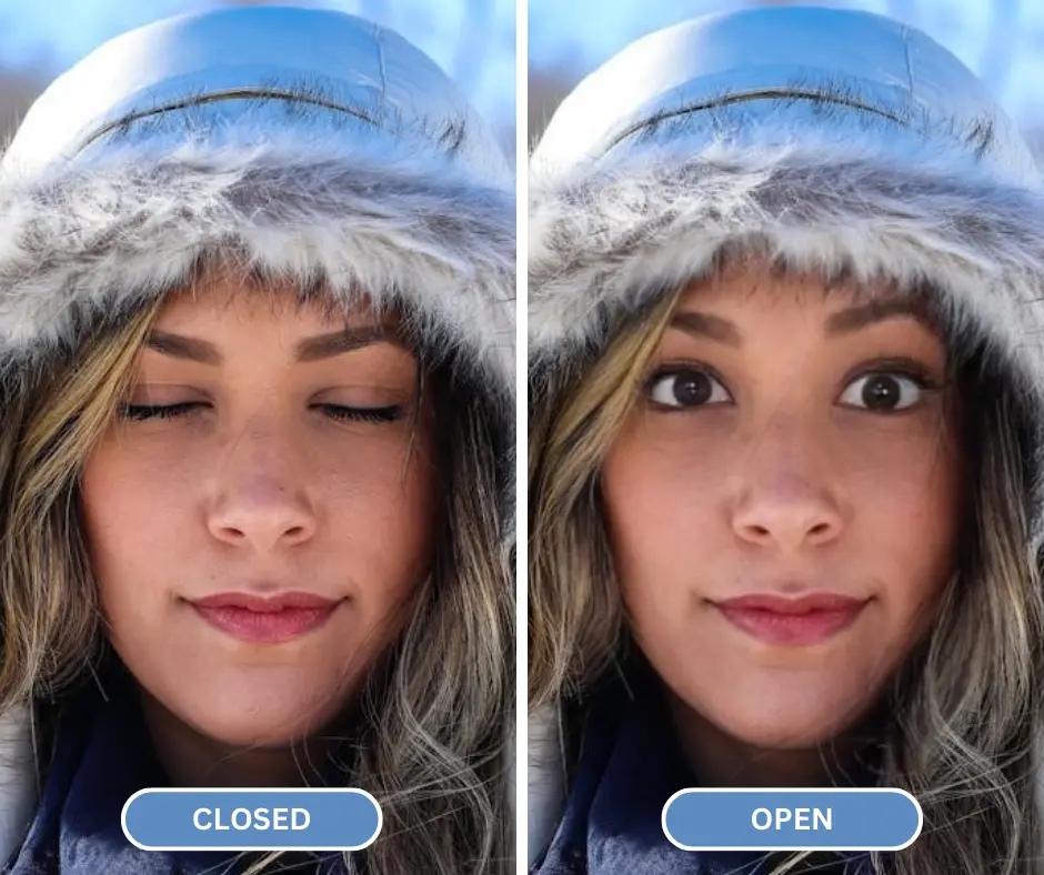 fix closed eyes in photo of a girl closeup