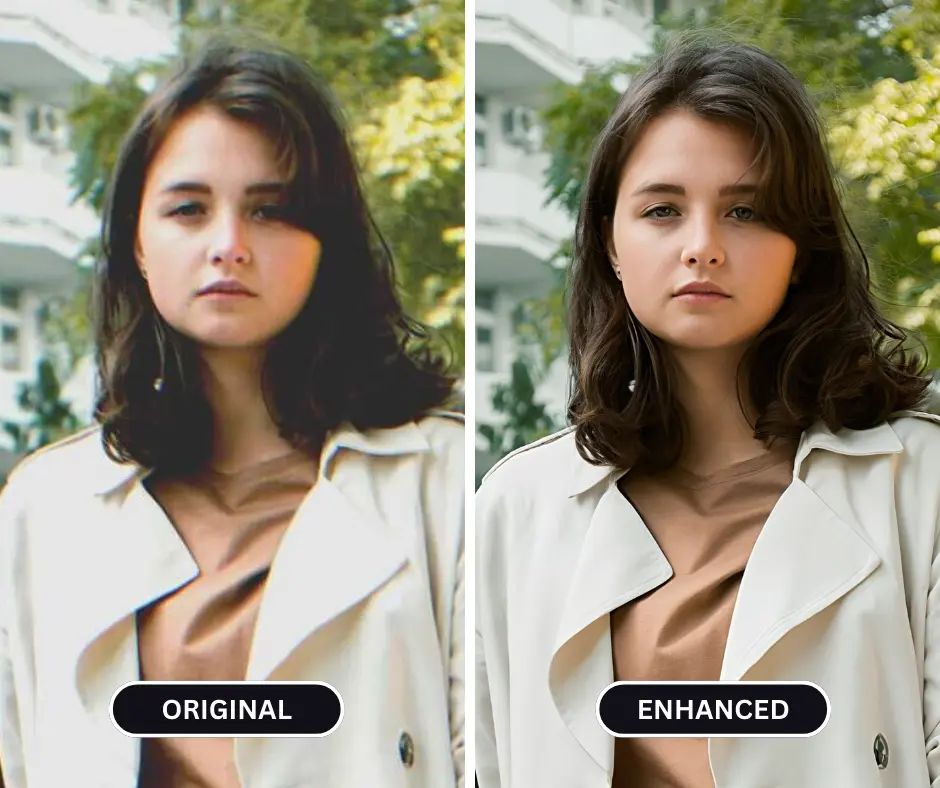 is there a way to enhance picture quality using AI on a girl wearing coat