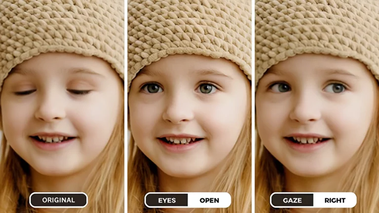 Eye Opener Tool of EraseID being used on an image of a little girl wearing brown hat