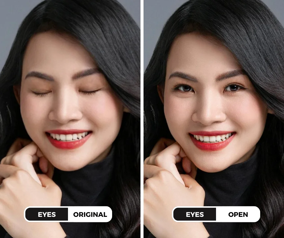 Using EraseID's change expression feature to open eyes of a girl through AI