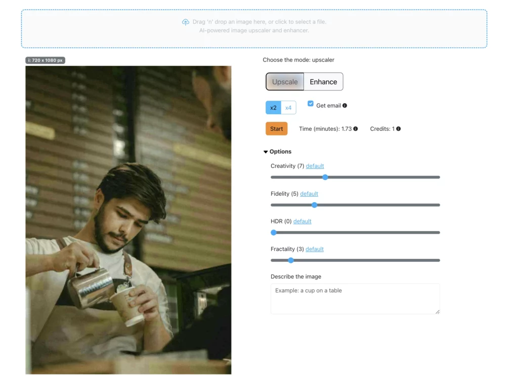 upscaling a raw image of a barista