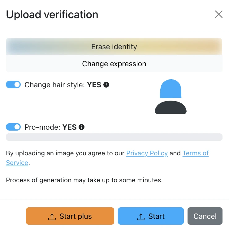 Erase identity upload verification using pro mode