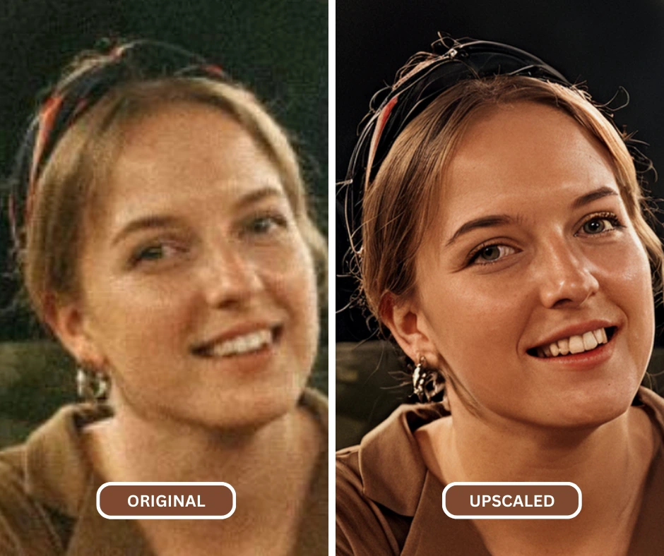 AI image upscaler API original and upscaled image of a woman