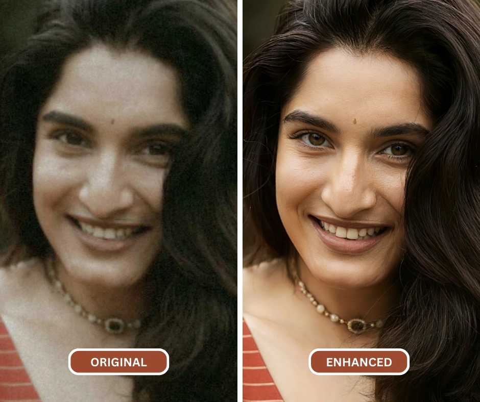 Using SuperID as an AI clear image on an image of a woman in golden necklace and brown eyes