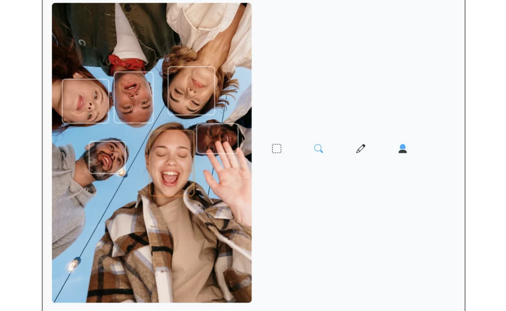 Original image of a group where a girl's eyes are closed