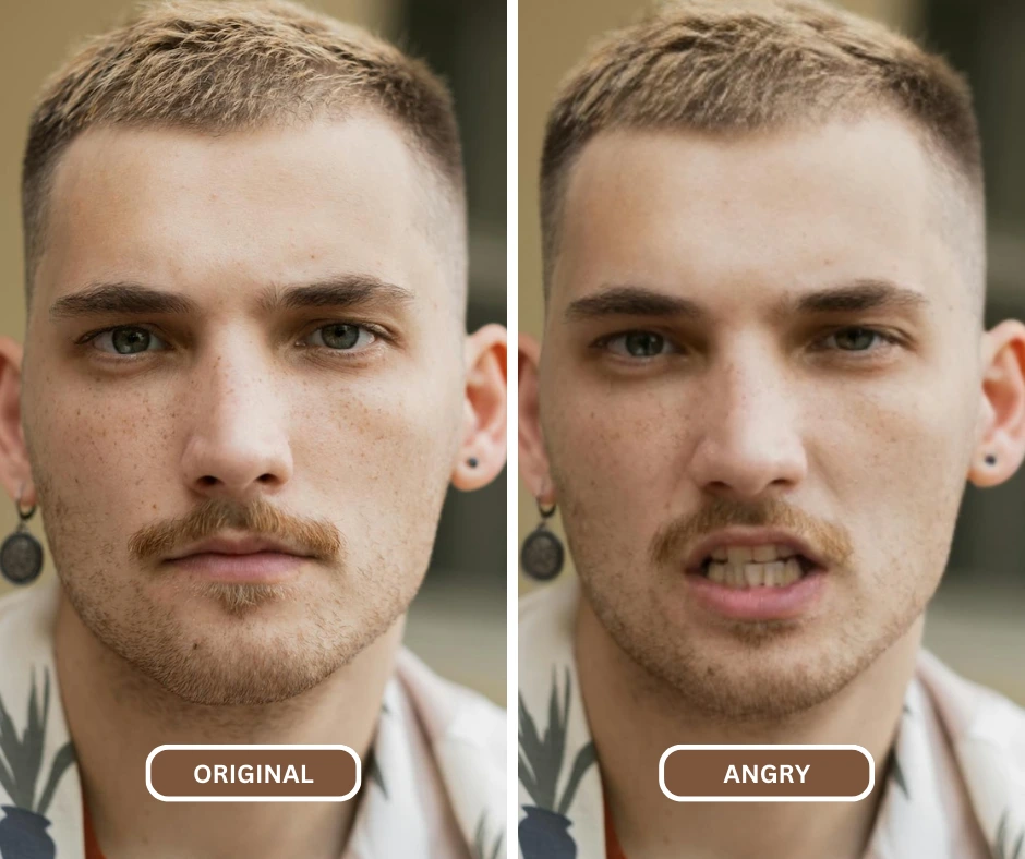 Change expressions using EraseID on an image of a man in floral shirt