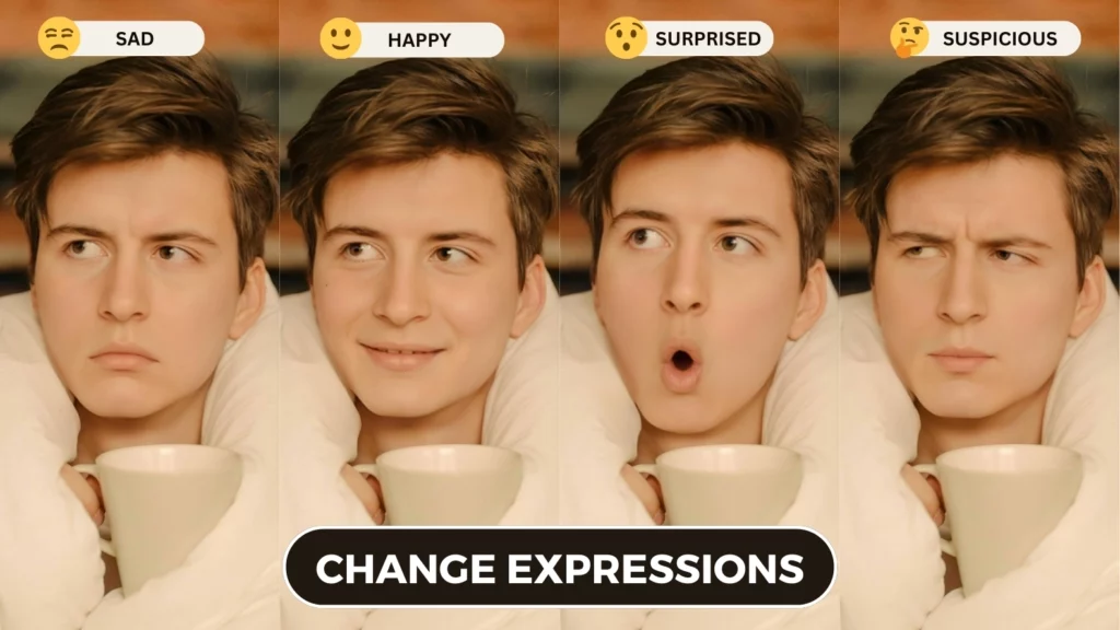 Variations of different expressions on a male model