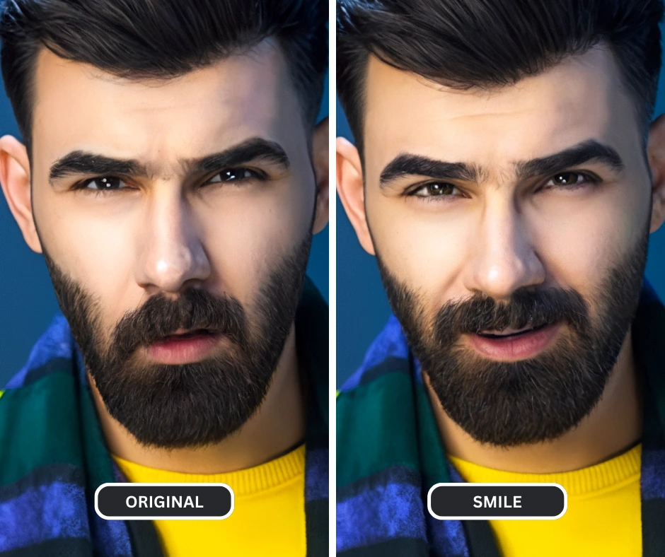 how to add a smile to a photo of an image of a bearded man in scarf