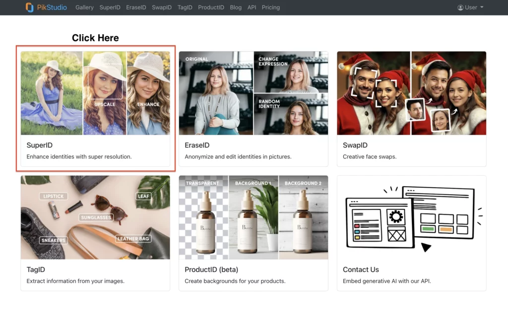 Wählen Sie SuperID, um jedes Bild mithilfe von KI im PiktID-Studio namens PikStudio zu verbessern oder hochzuskalieren
