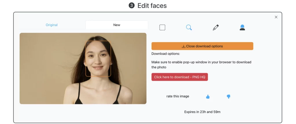 Young girl in black top smiling using Change expressions feature by EraseID