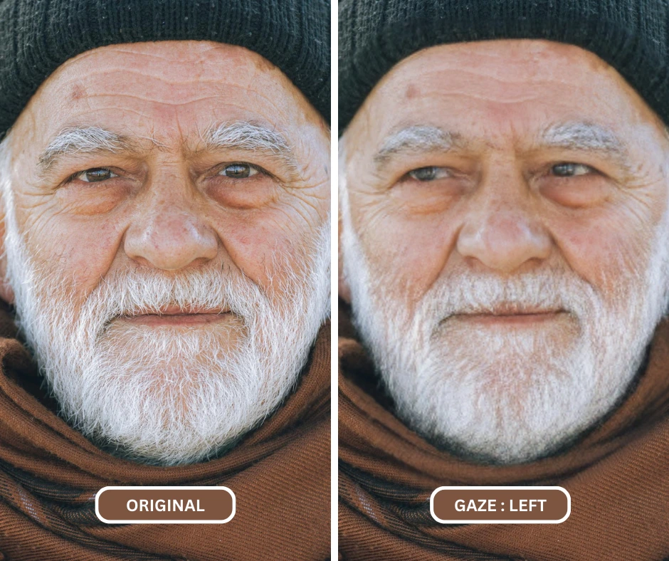 eye direction changer app gaze left on an image of an old man