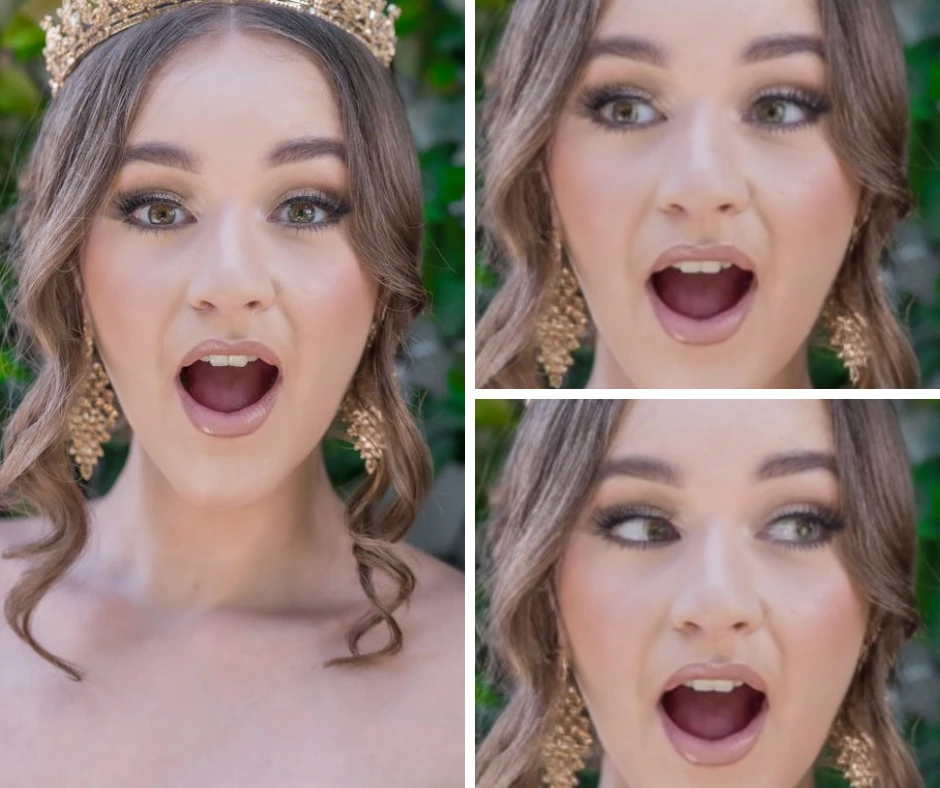 Image of a woman in golden earrings changing eye gaze