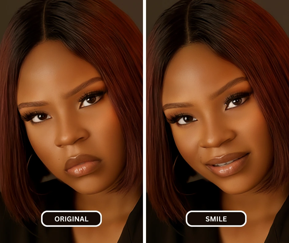 smile ai filter being used on a beautiful black woman with eraseid's ai feature