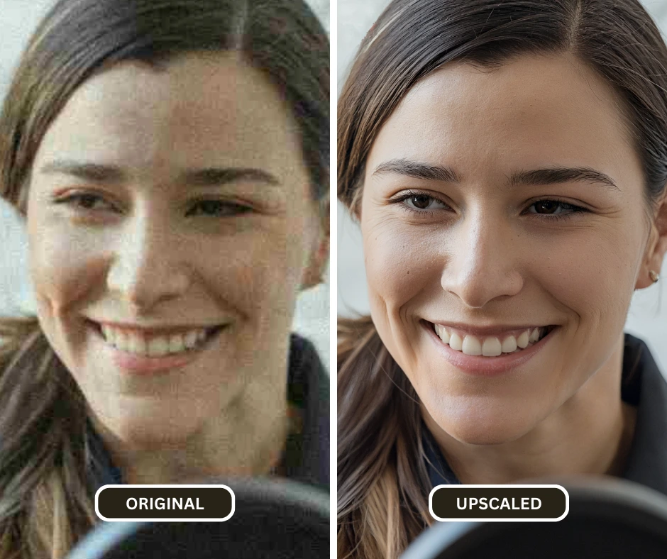 Unblur image AI using SuperID to enhance an image of a woman