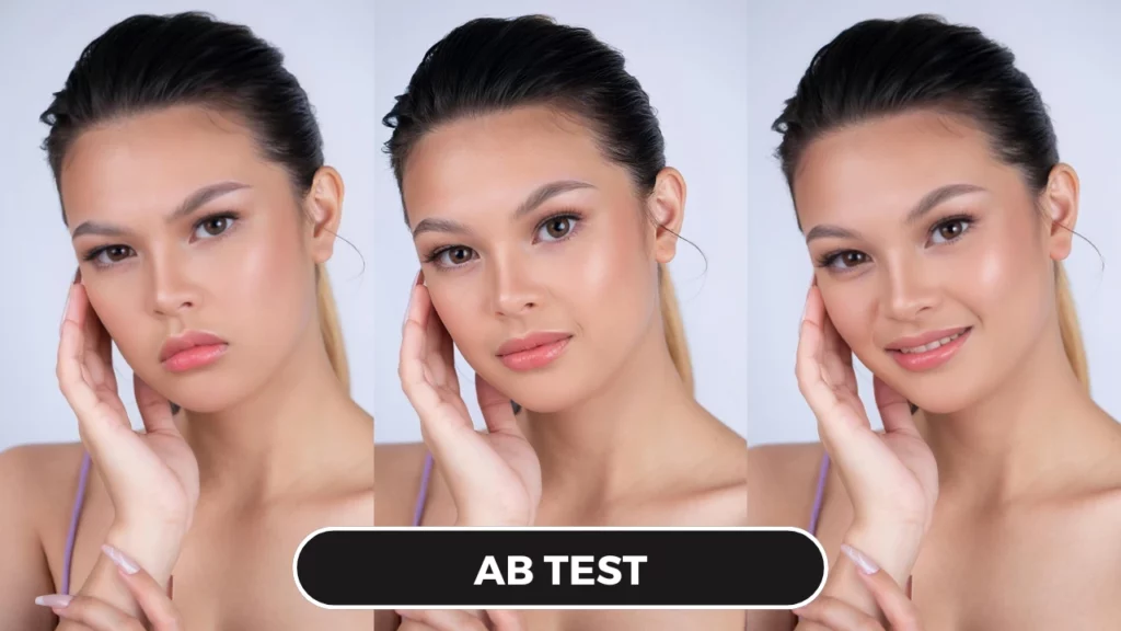 Doing an AB Test of a woman with brown eyes staring at the camera