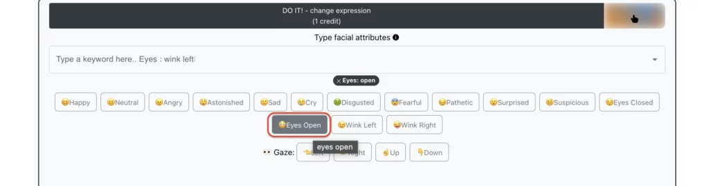 Eyes open button by change expressions featured offered by EraseID