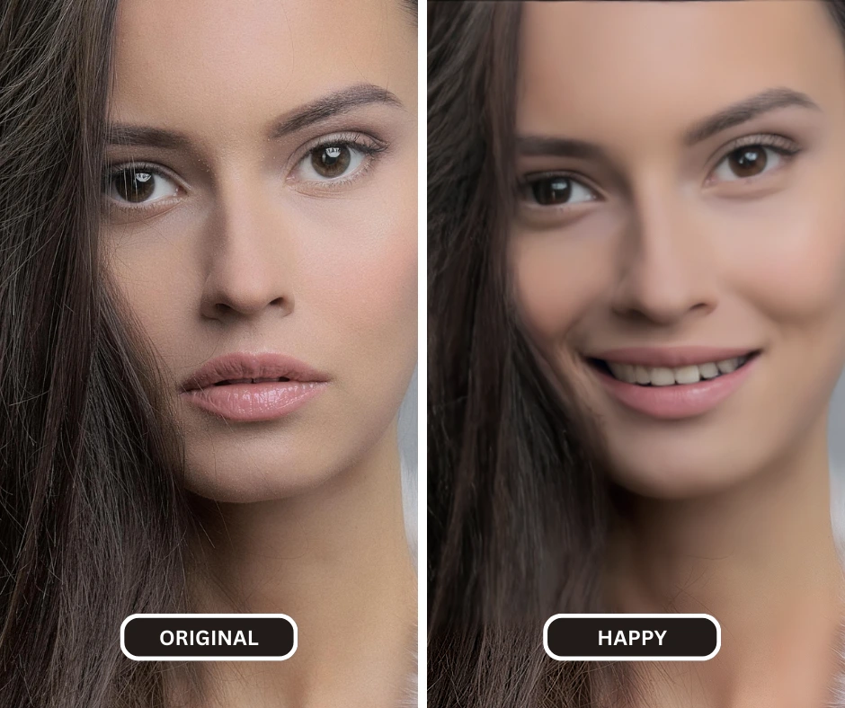 Happy expressions created using AI by EraseID on an image of a woman